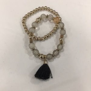 Stretchy beaded tassel bracelet set
